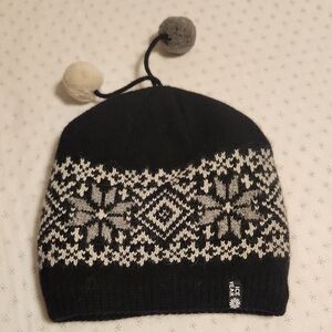 Icewear Papey  Angora Blend Wool Black and Gray Winter Pom-Pom Beanie OS Kids